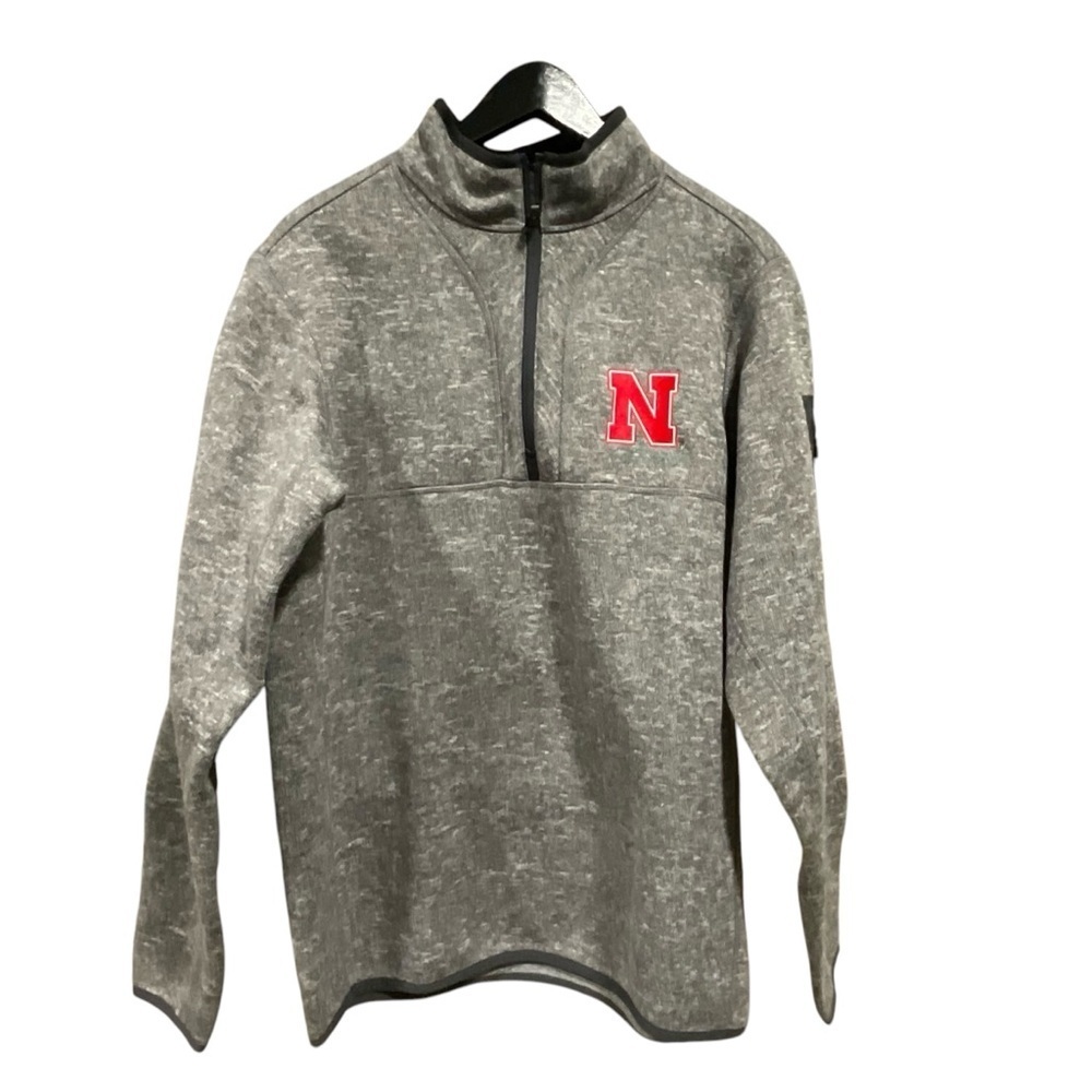NEBRASKA CORNHUSKERS GRAY Sweater Fleece PULLOVER 1/2 ZIP sz large